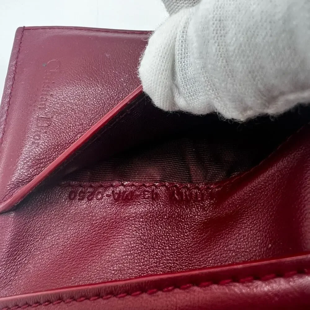 GUC Dior Red Lotus Cannage Patent Trifold Wallet